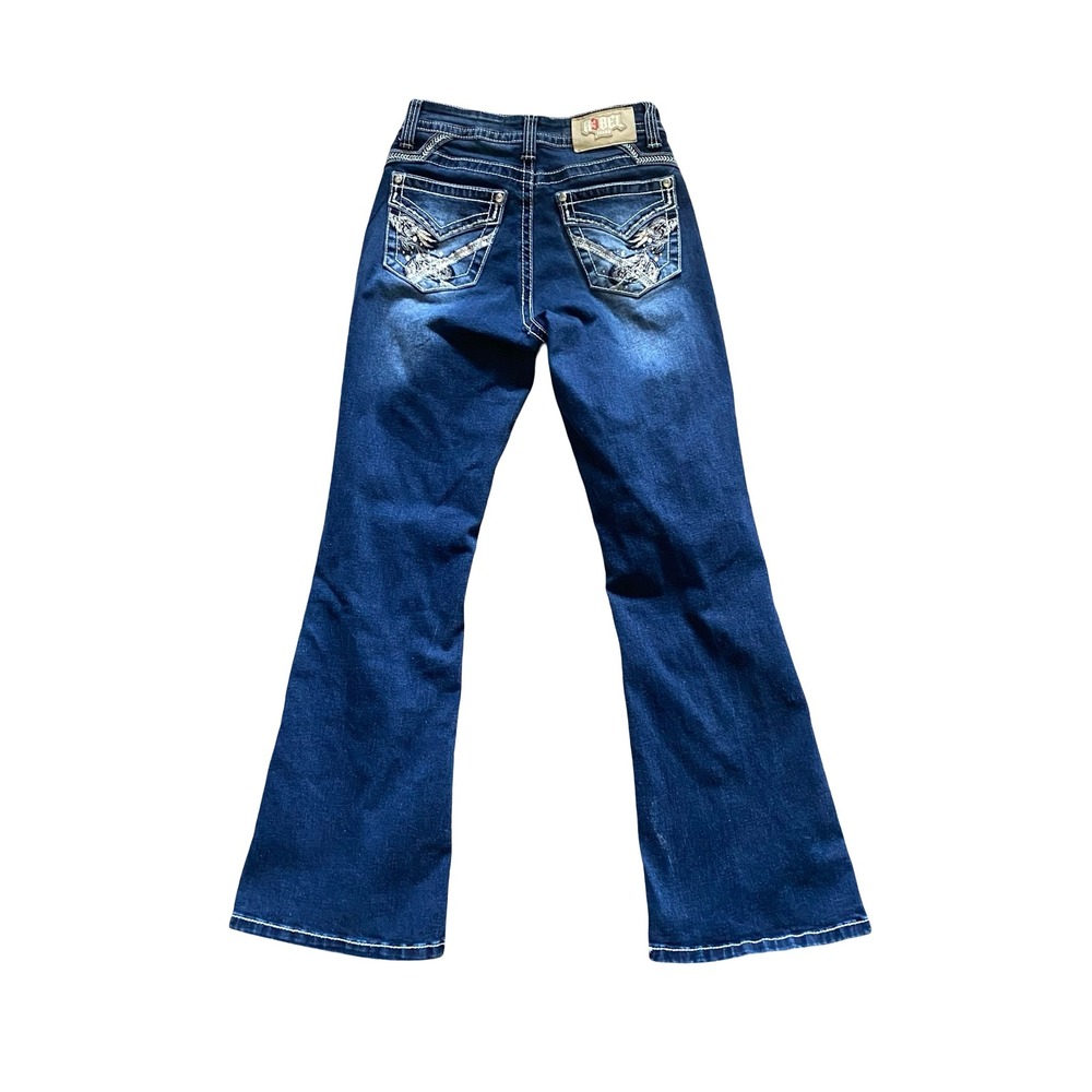 Rebel Jeans Women's Size 24 Dark Wash Bootcut Embroidered Rhinestone Denim - Picture 2 of 9